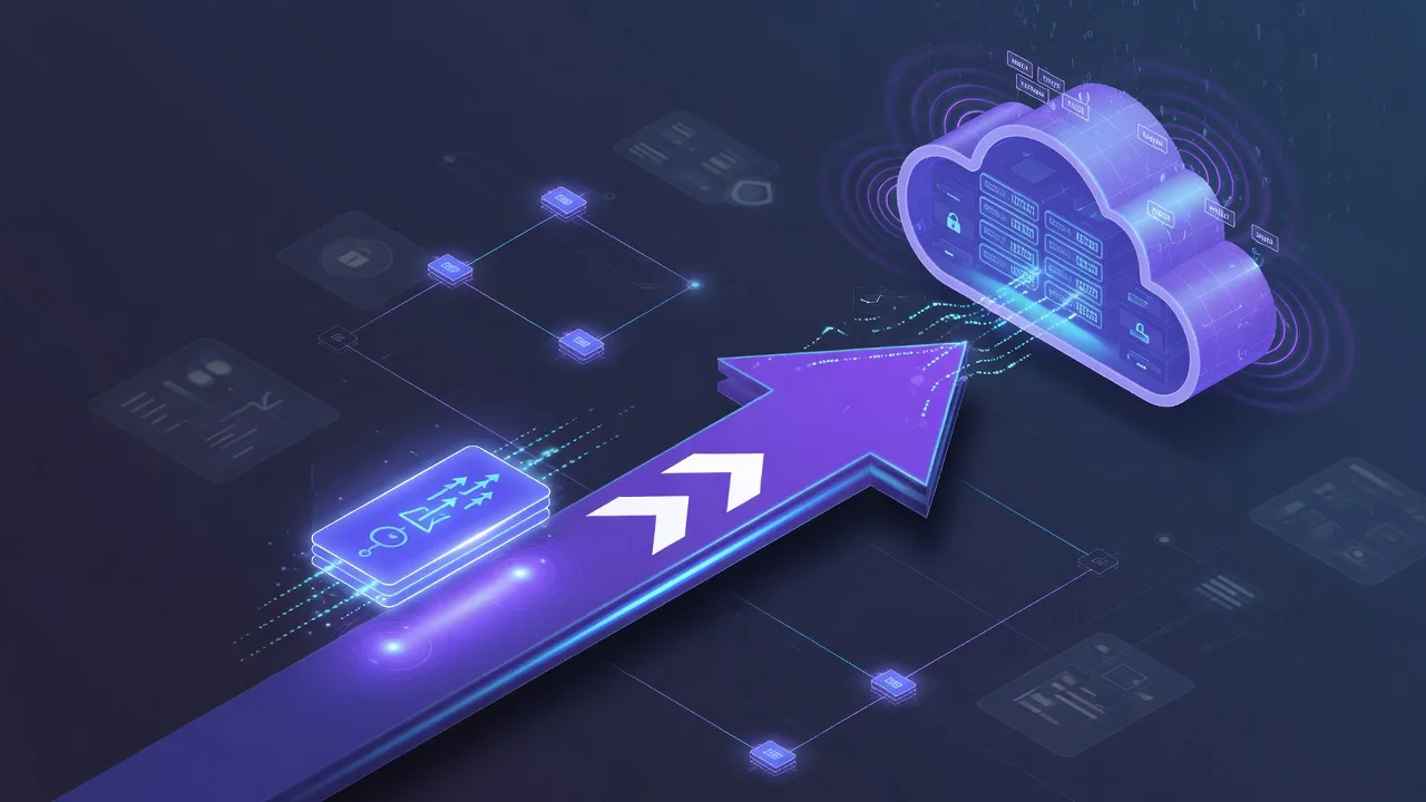 A glowing webhook request bouncing off a redirect arrow toward a cloud metadata server icon, dark security-dashboard aesthetic, network diagram style