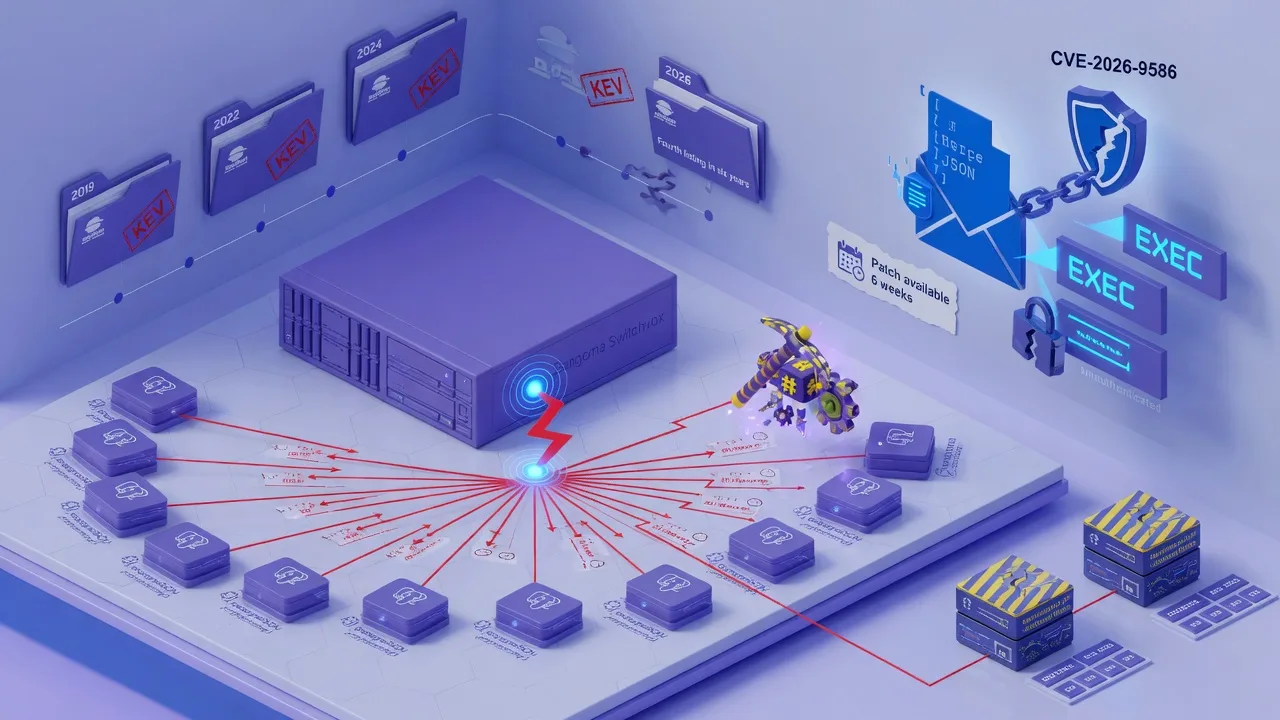 Sangoma's Fourth KEV Listing in Six Years Started With One IP. Now It's Dozens — Plus a Cryptominer.. CVE-2026-9586 lets an unauthenticated attacker turn a single crafted request into PostgreSQL-sup