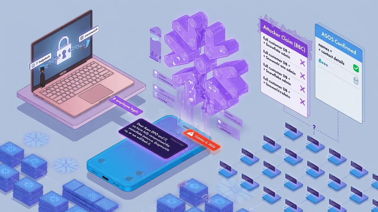 ASOS's "Hacked" Push Notification Named Snowflake. ASOS and Snowflake Both Say That's Not What Happened.. What ASOS has actually confirmed — a social-engineered employee login and "names and contact