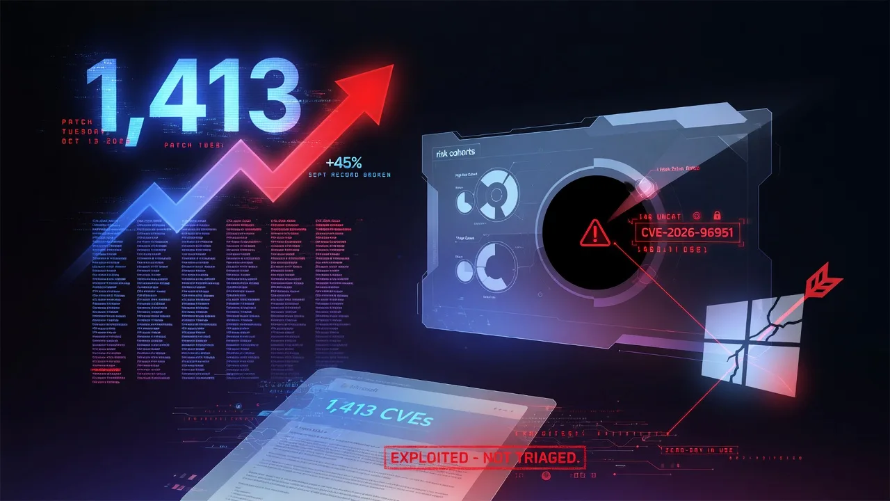 Microsoft Patched More CVEs in October Than in All of 2025 — Its New Triage Tool Missed the One Zero-Day Under Attack. 1,413 CVEs in a single Patch Tuesday, a 45% jump over September's then-record.